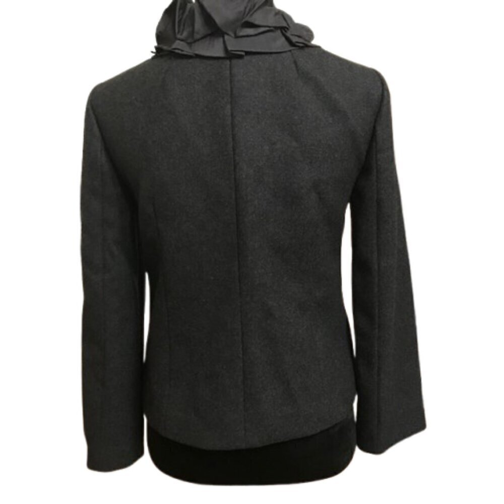 J.Crew Black Wool Silk Chimera Blazer Size 2 Ruffle Front Tailored Career Work - Picture 5 of 11